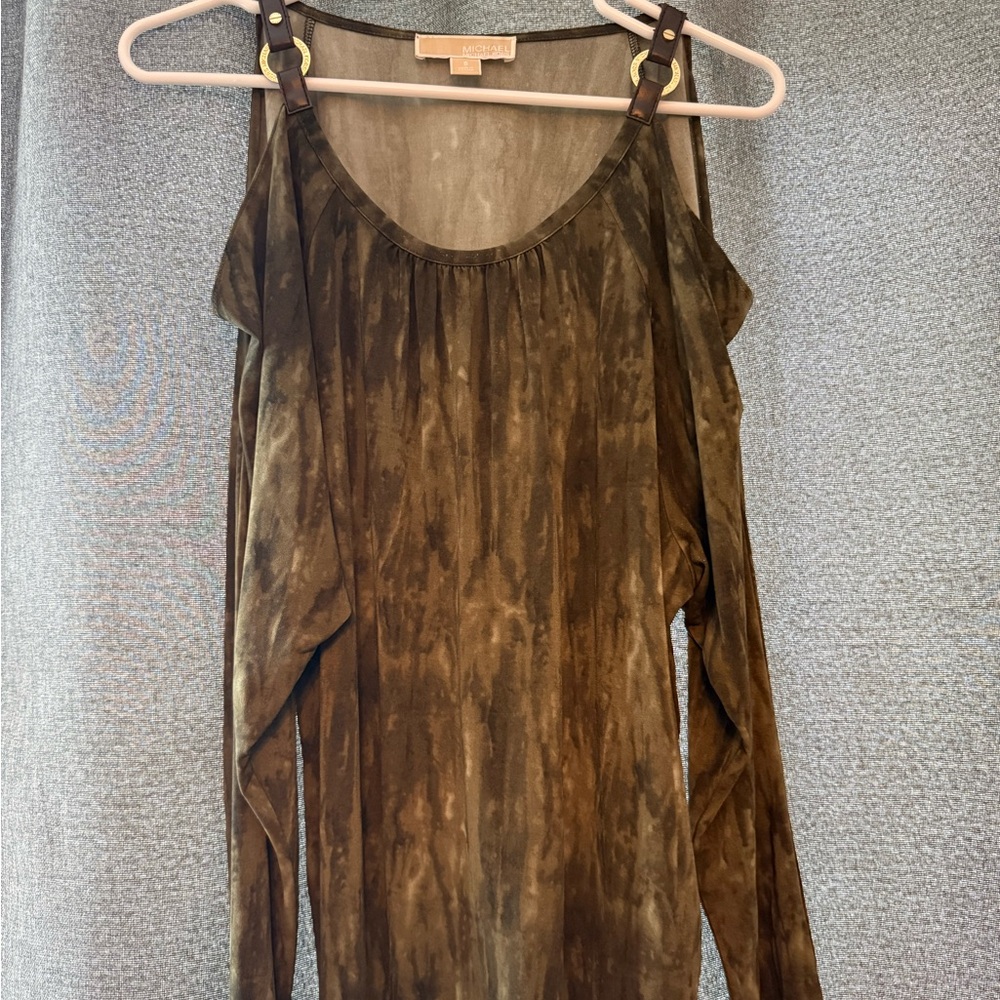 Michael Kors Olive and Brown Strap Detail Top